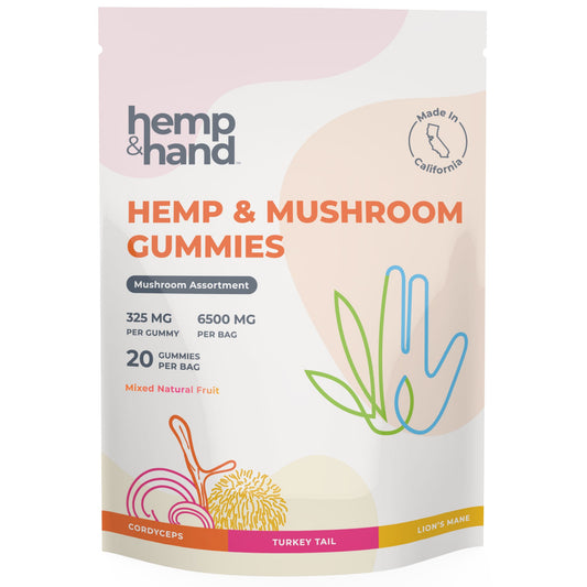 Hemp & Mushroom Gummies 6500mg - Max Strength for Adults - Chill, Inflammation, Natural Pain, Restful Sleep (325mg Gummy) - Hemp and Hand